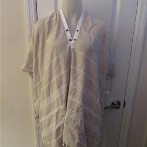 BEACHO TAN/WHITE STRIPED PONCHO COVERUP - ONE SIZE
